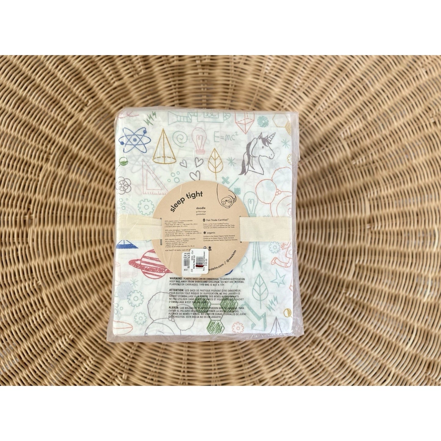 West Elm Kids Ada Twist Scientist Doodle 4 PC Queen Sheet Set-Multicolor