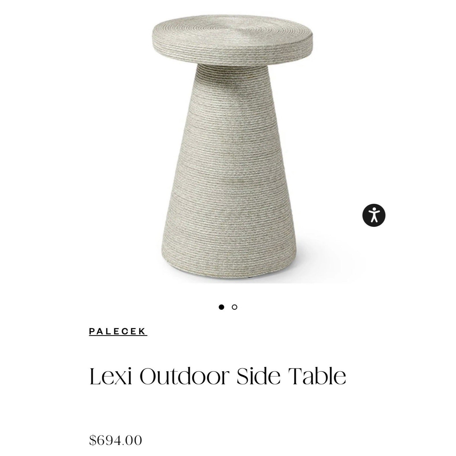 PALECEK Lexi Outdoor Designer Coastal Side Table-Warm Grey