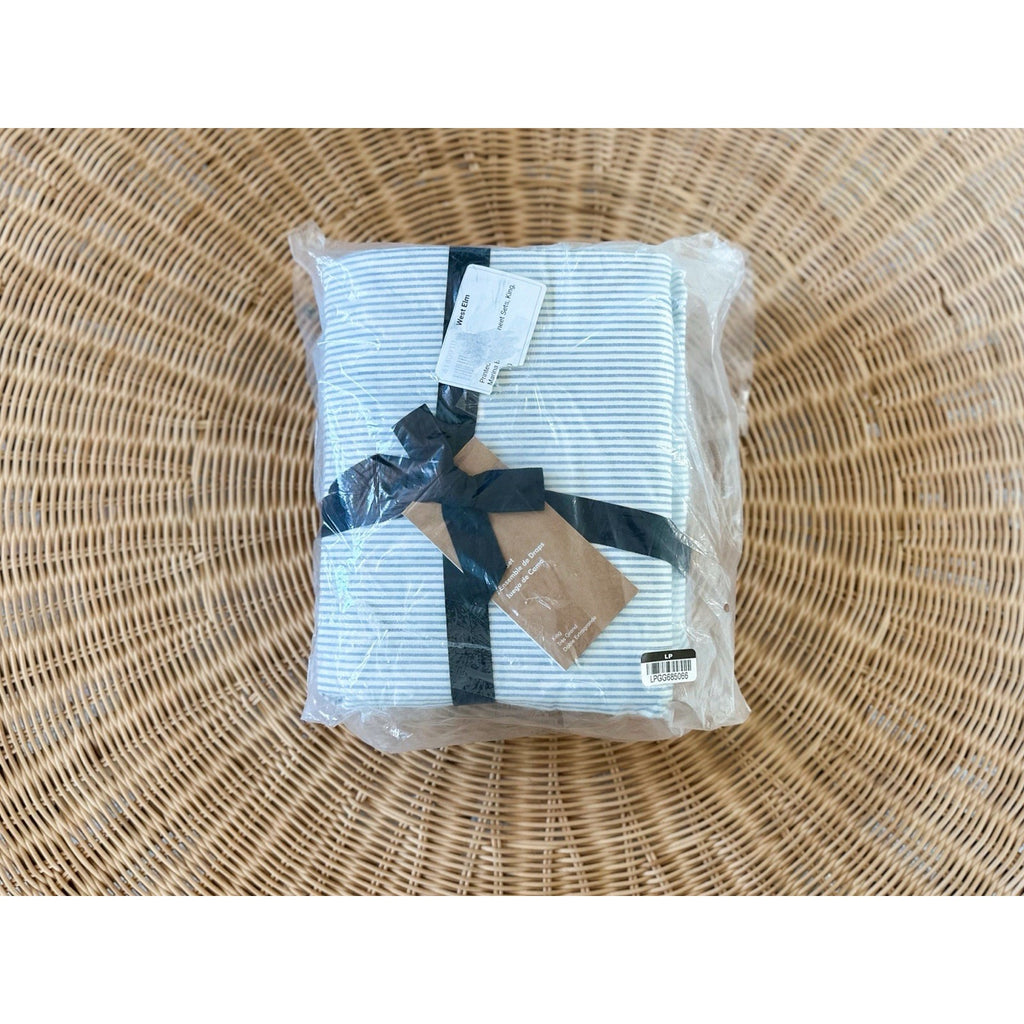 West Elm Printed Pinstripe Coastal 4 Piece King Sheet Set-Marina Blue