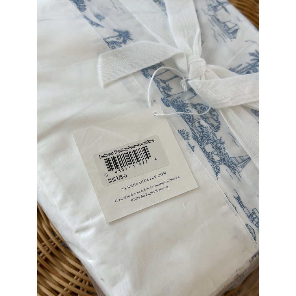 Seahaven Coastal Toile Queen 4 Pc Sheet Set-French Blue