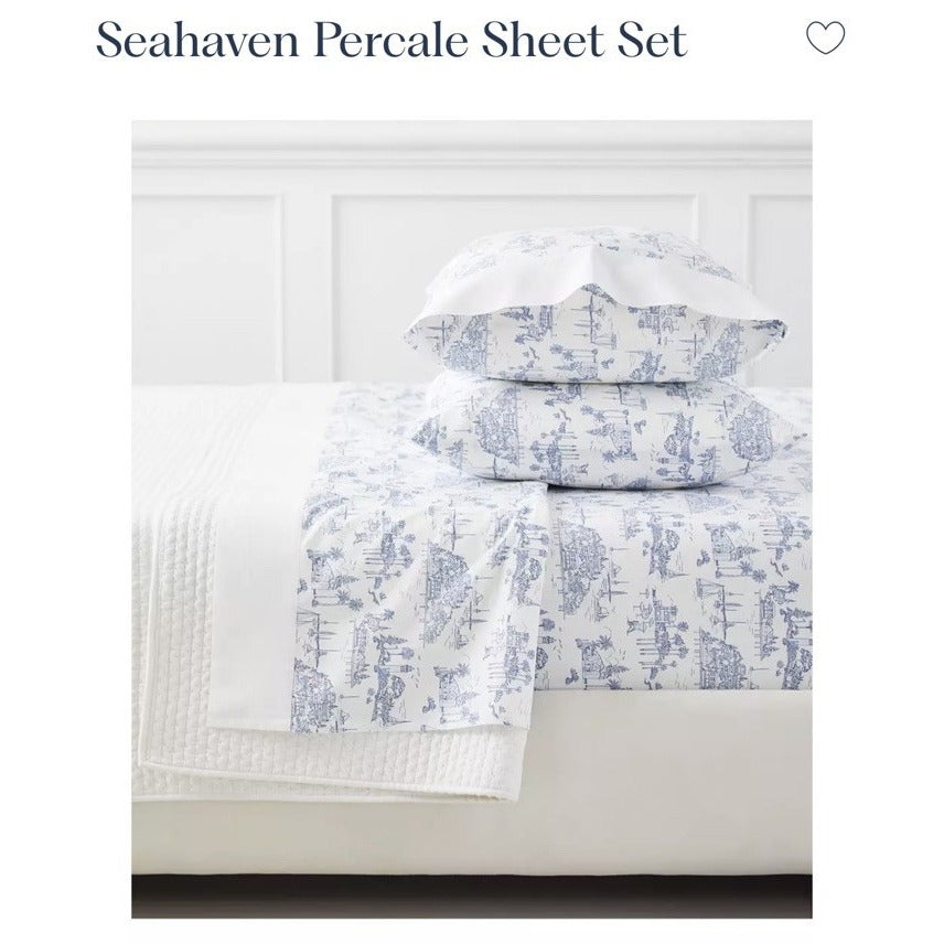 Seahaven Coastal Toile Queen 4 Pc Sheet Set-French Blue