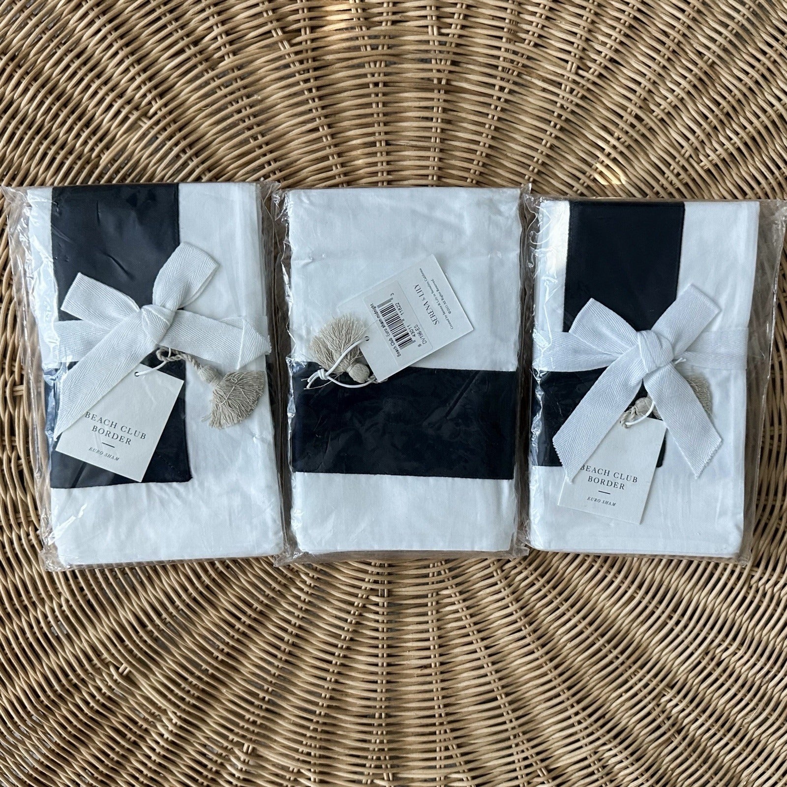Beach Club Border Percale Euro Pillow Sham-Midnight Black