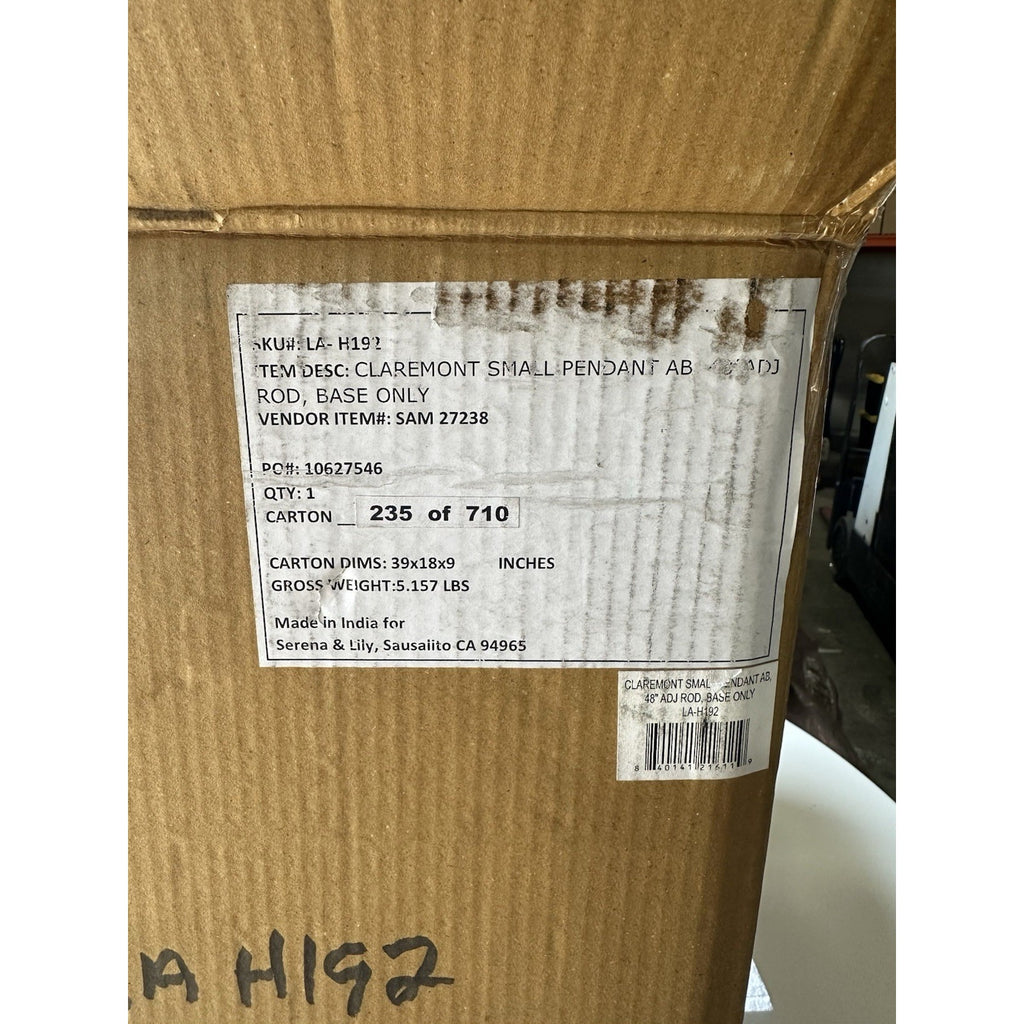 Claremont Small Pendant-Brass Adjustable Rod/Glass Shade