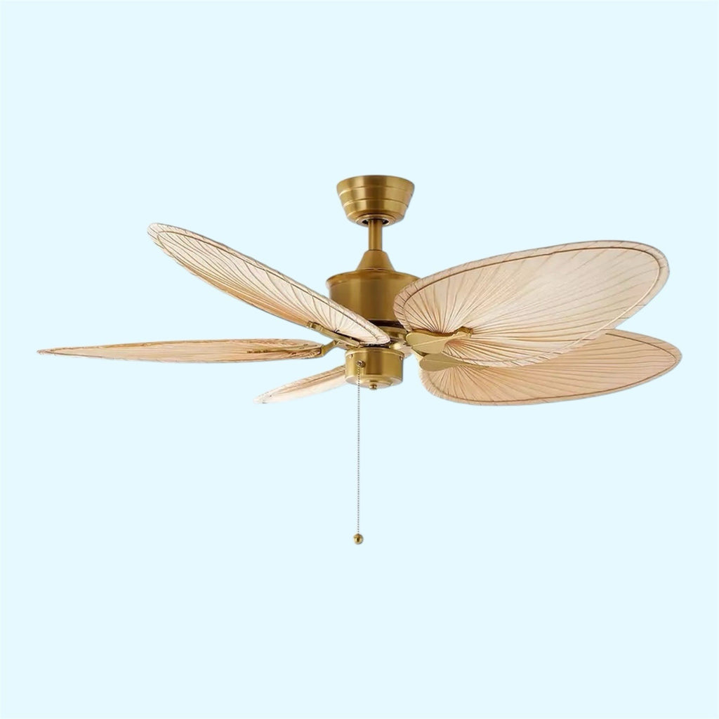 Belize Palm Indoor Ceiling Fan (Natural Palm Blades)-Brass Base - The Home Decor Outlet