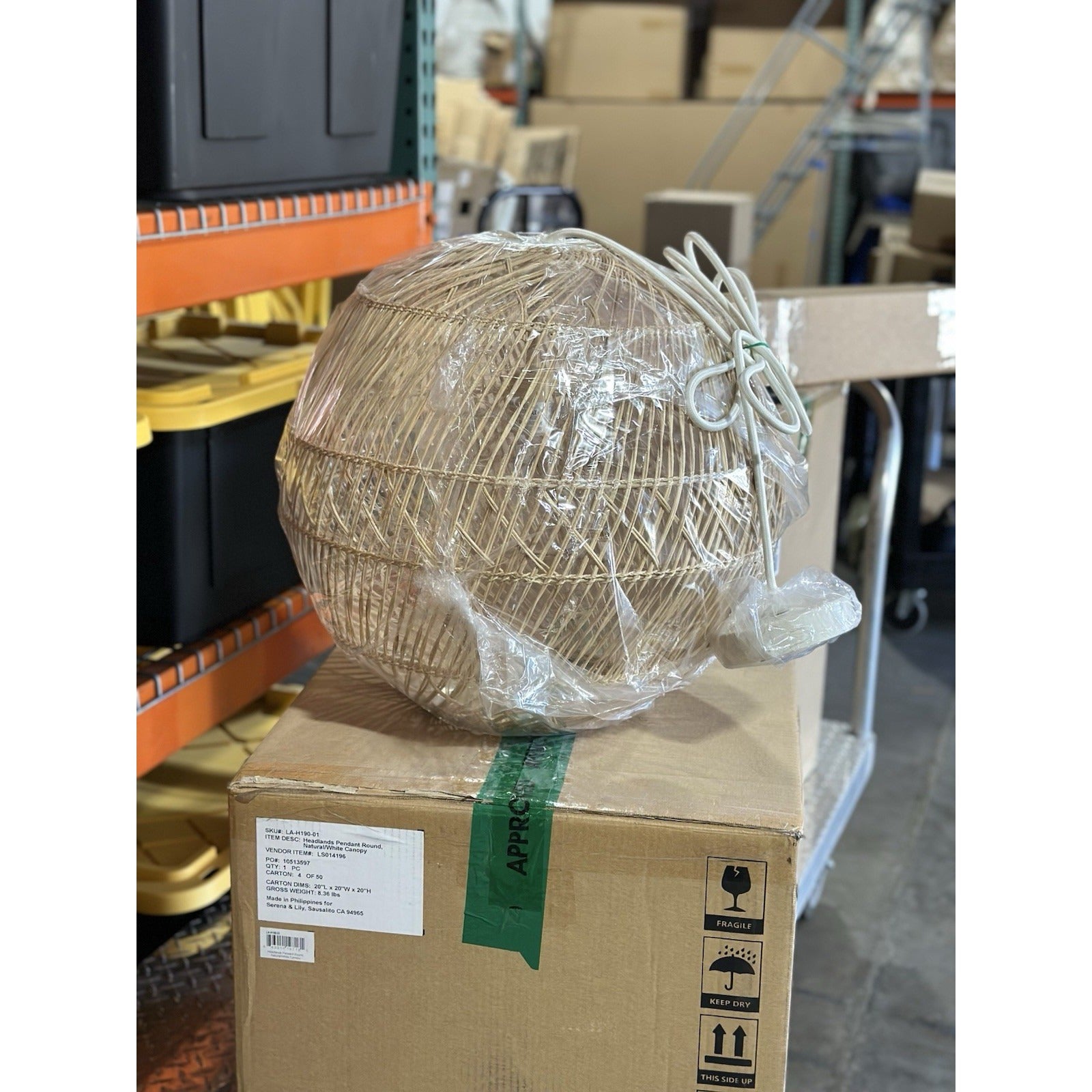 Headlands Rattan Round Pendant (20” DIAM)-Natural Brown