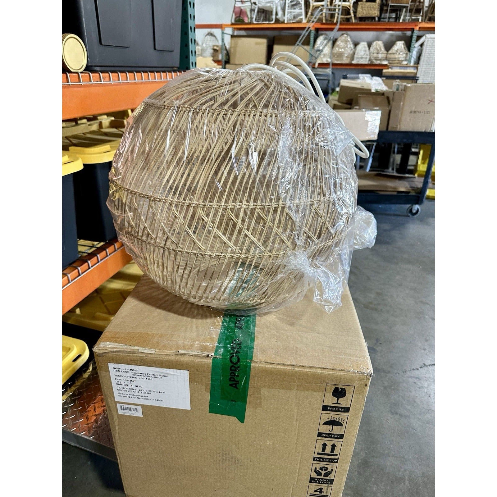 Headlands Rattan Round Pendant (20” DIAM)-Natural Brown