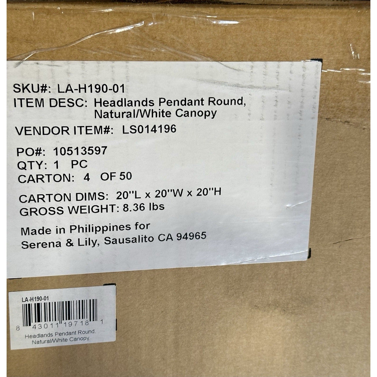 Headlands Rattan Round Pendant (20” DIAM)-Natural Brown