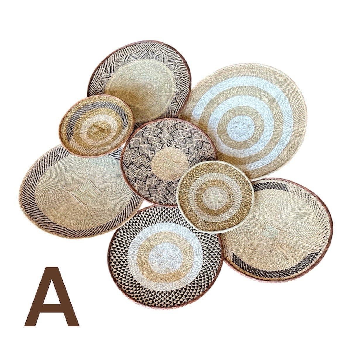 Del Sol Coastal Baskets (Set of 8)-Natural Brown/White/Gold