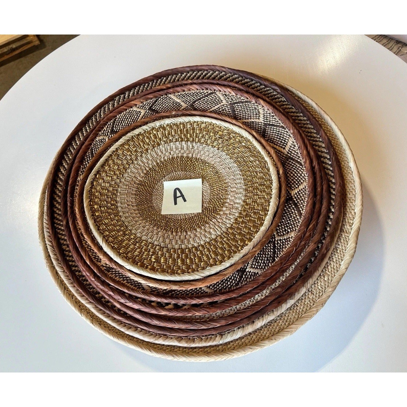 Del Sol Coastal Baskets (Set of 8)-Natural Brown/White/Gold