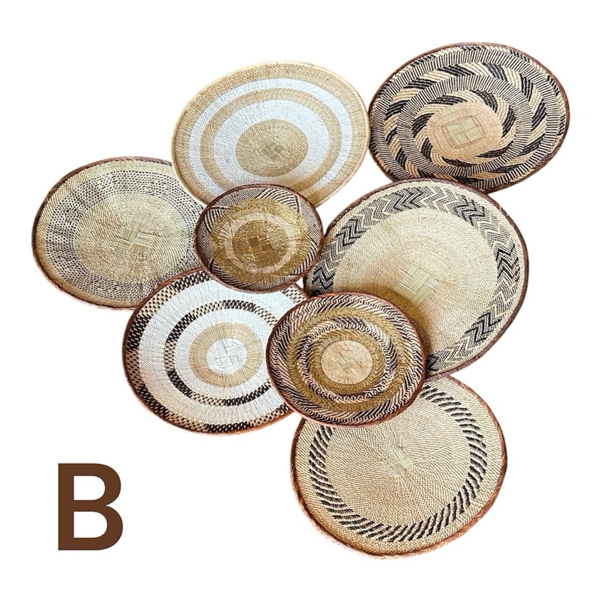 Del Sol Coastal Baskets (Set of 8)-Natural Brown/White/Gold