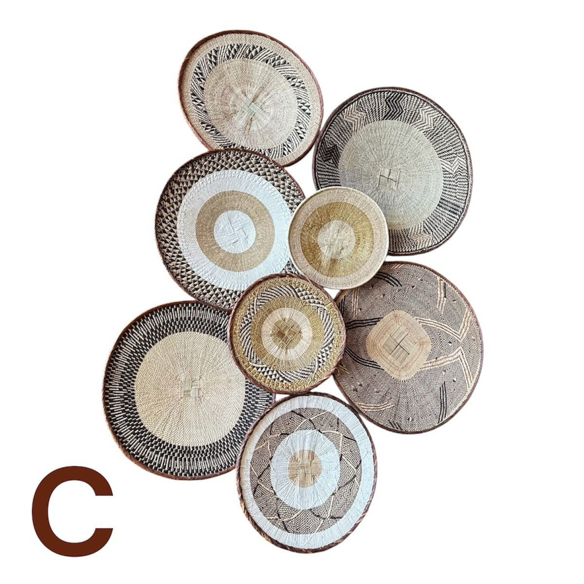 Del Sol Coastal Baskets (Set of 8)-Natural Brown/White/Gold