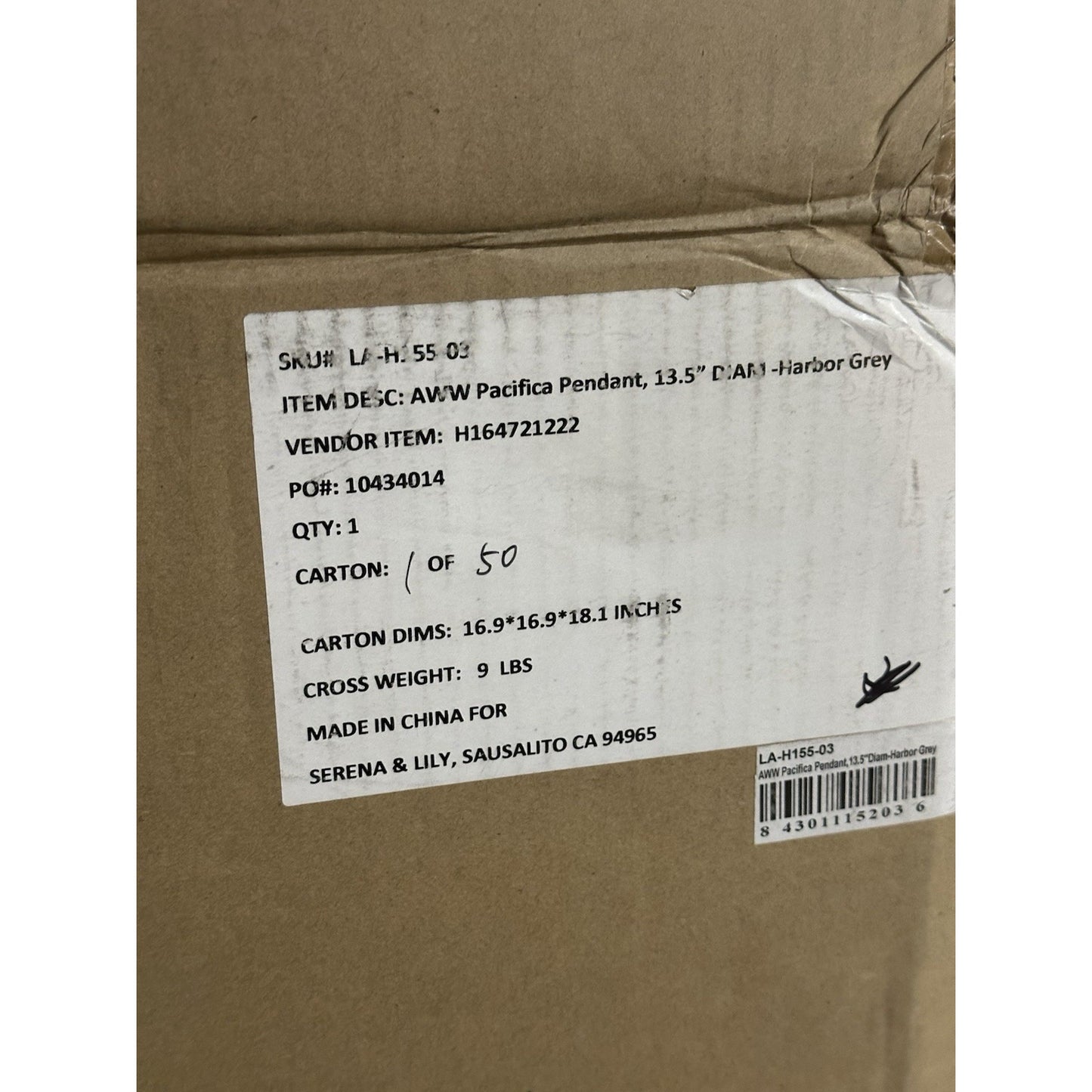 Pacifica Outdoor Small Round Pendant (13.5" DIAM)-Harbor Grey