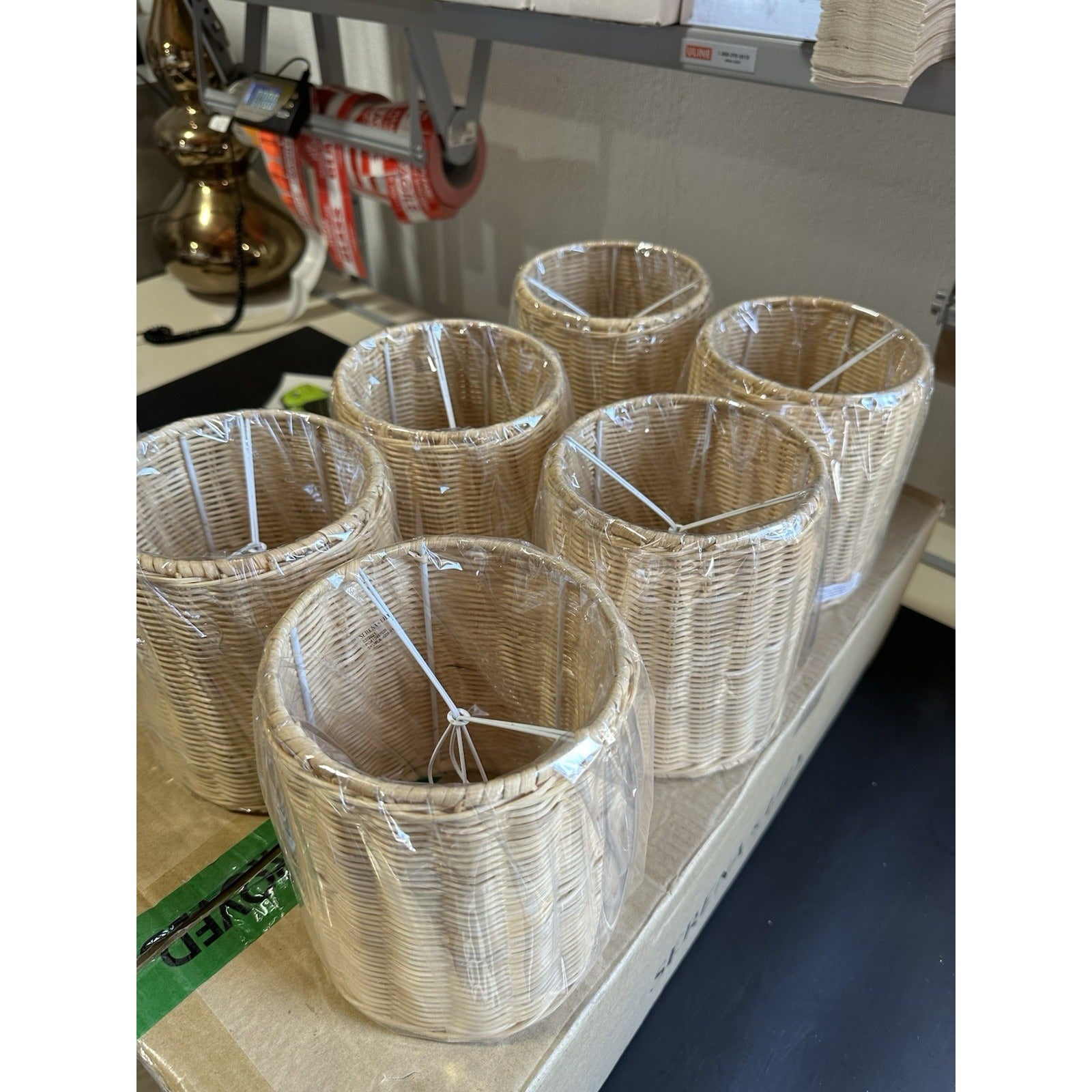 Rattan Wicker Coastal Drum Clip On Shades (Set of 6)-Natural Brown