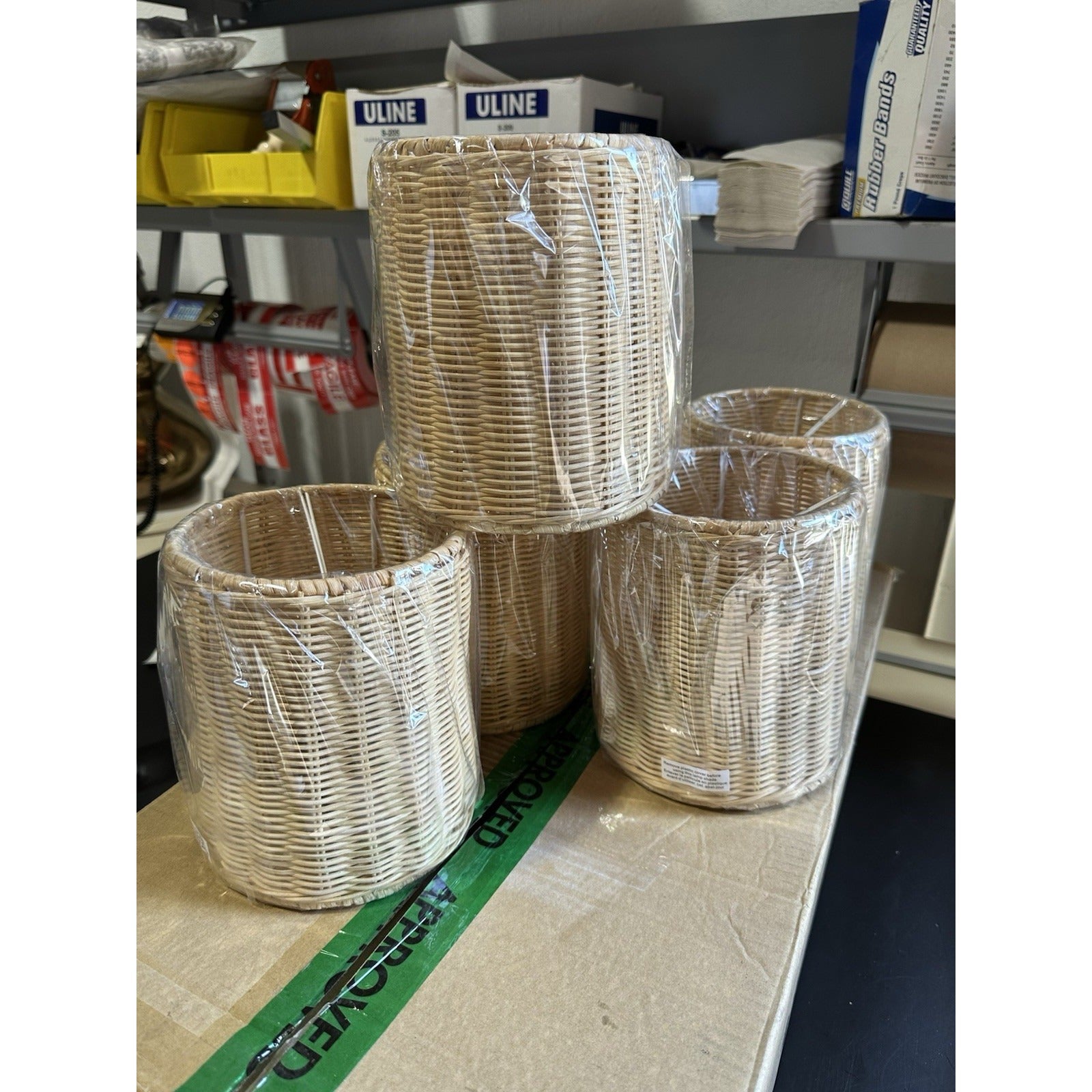 Rattan Wicker Coastal Drum Clip On Shades (Set of 6)-Natural Brown