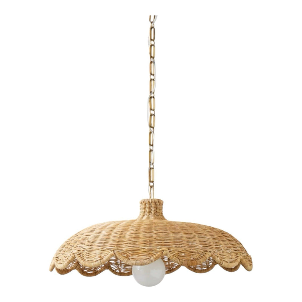 Scallop Rattan Large (24” DIAM) Coastal Pendant-Natural Brown