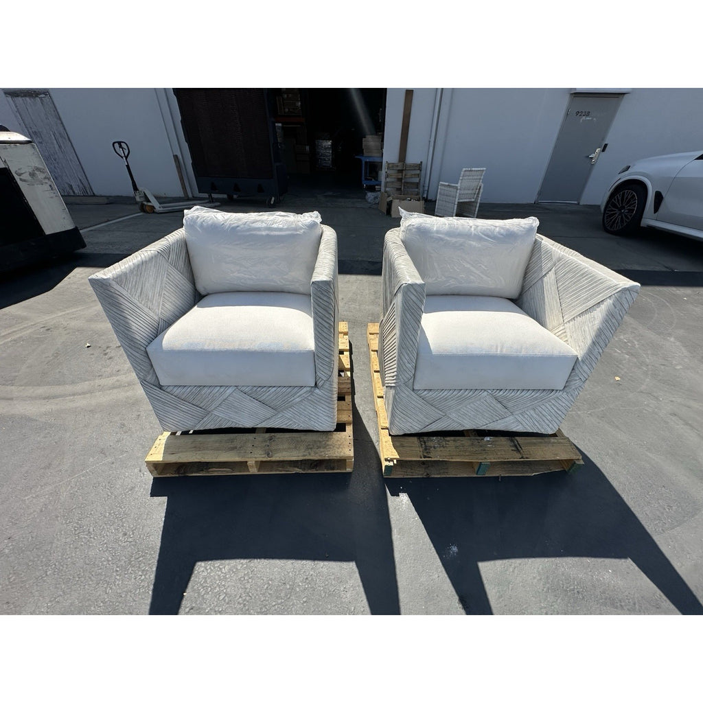 PALECEK Portrero Designer Coastal Rattan Lounge Chairs (Set of 2)-White