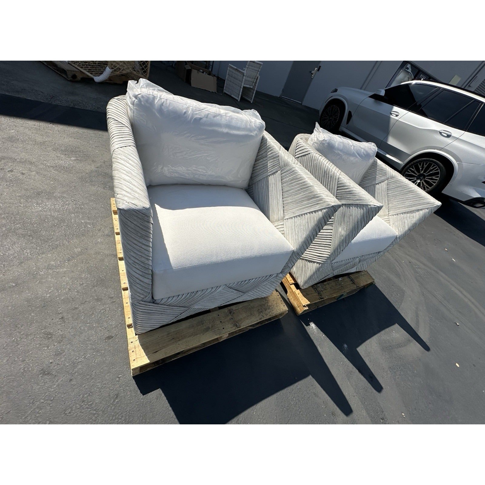 PALECEK Portrero Designer Coastal Rattan Lounge Chairs (Set of 2)-White
