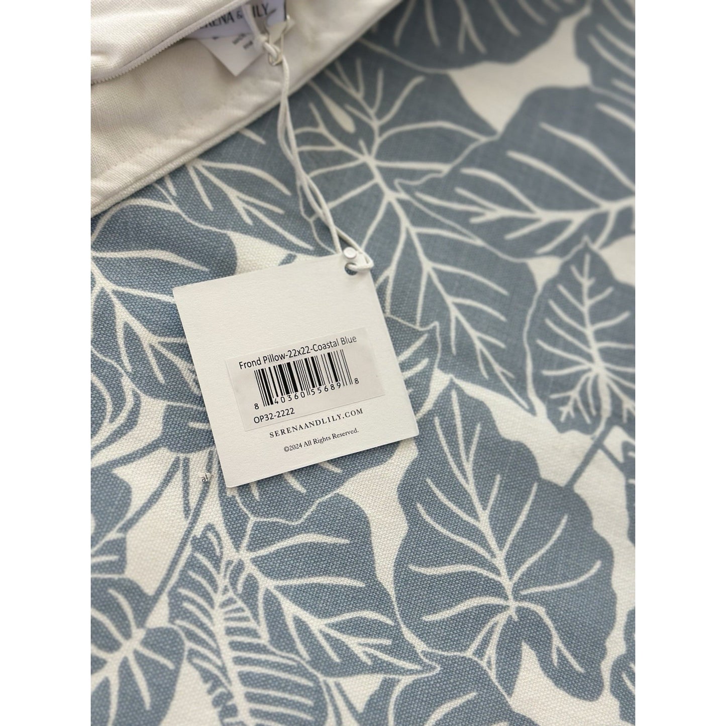 Frond Outdoor Pillow Cover (22” SQ)-Coastal Blue