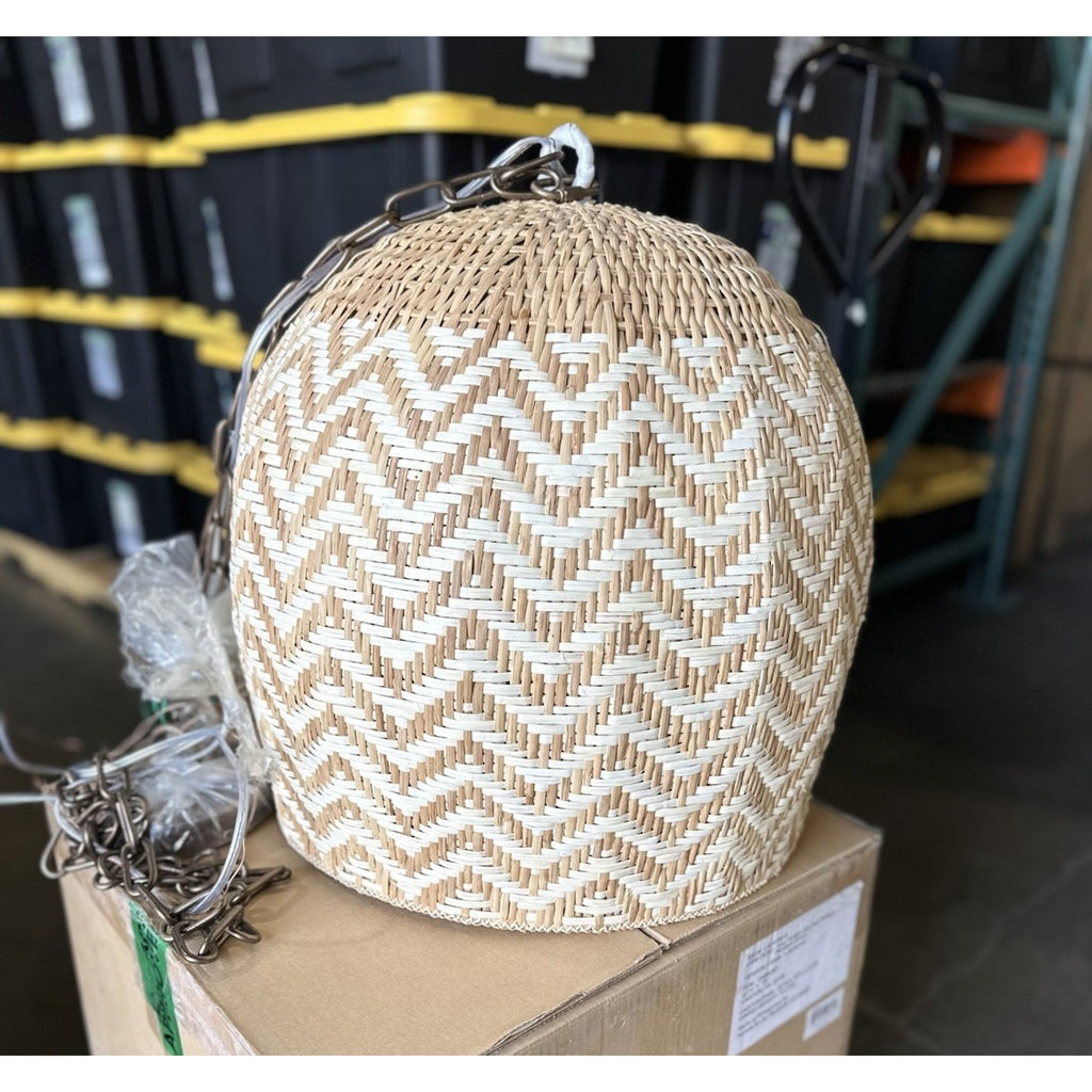 Avila Chevron Small Two Toned Pendant-Natural & Bleached Rattan