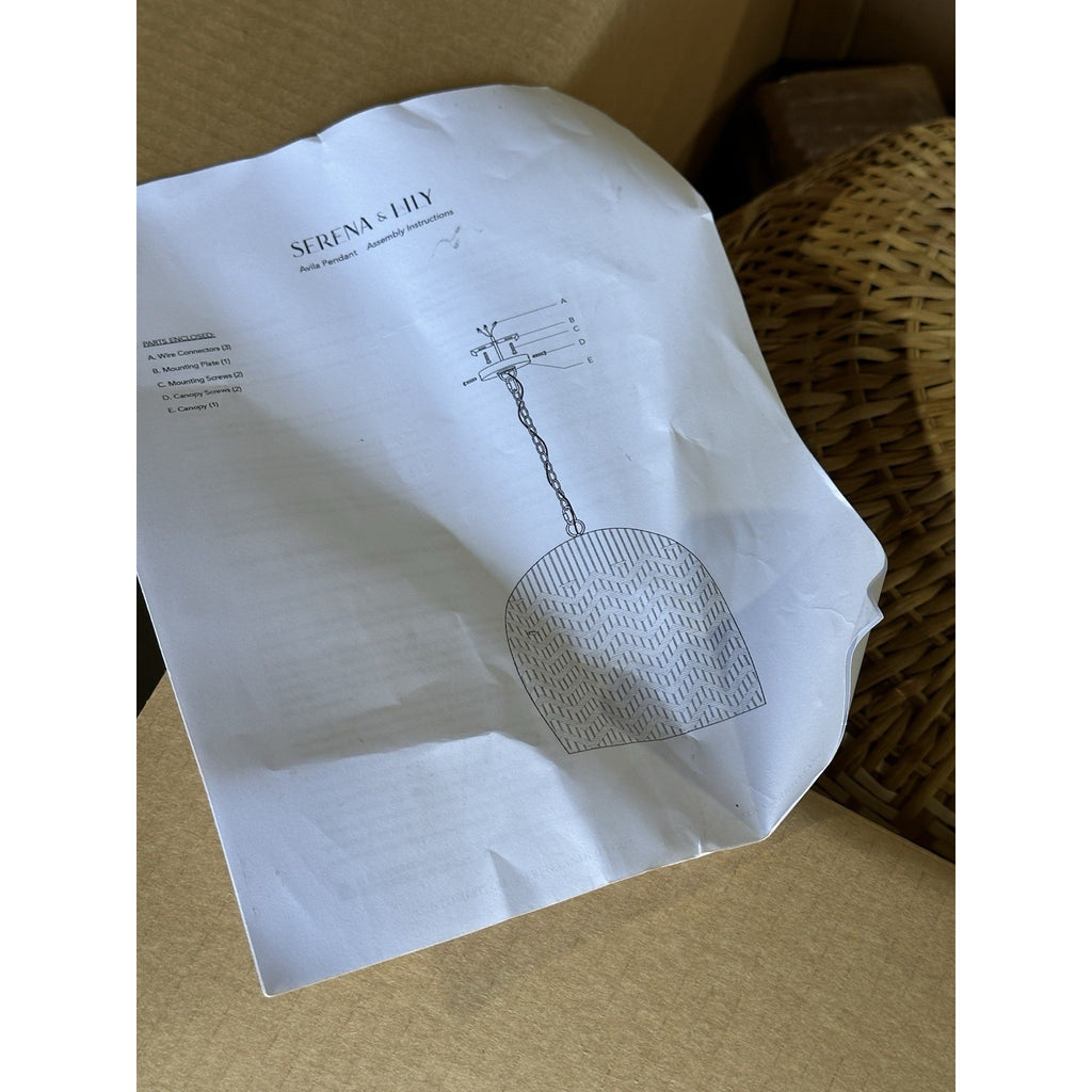 Avila Chevron Small Two Toned Pendant-Natural & Bleached Rattan