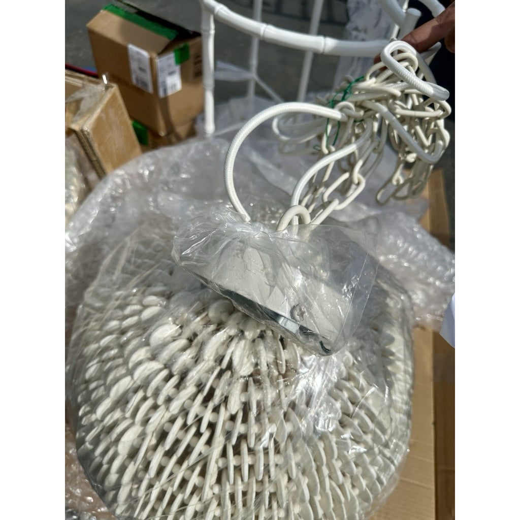 Obispo Coco Bead Small Pendant (19.5” DIAM)-White/Beige