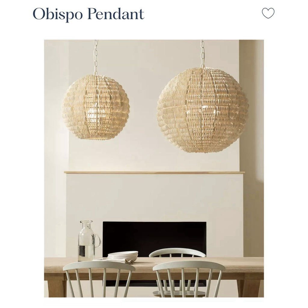 Obispo Coco Bead Small Pendant (19.5” DIAM)-White/Beige