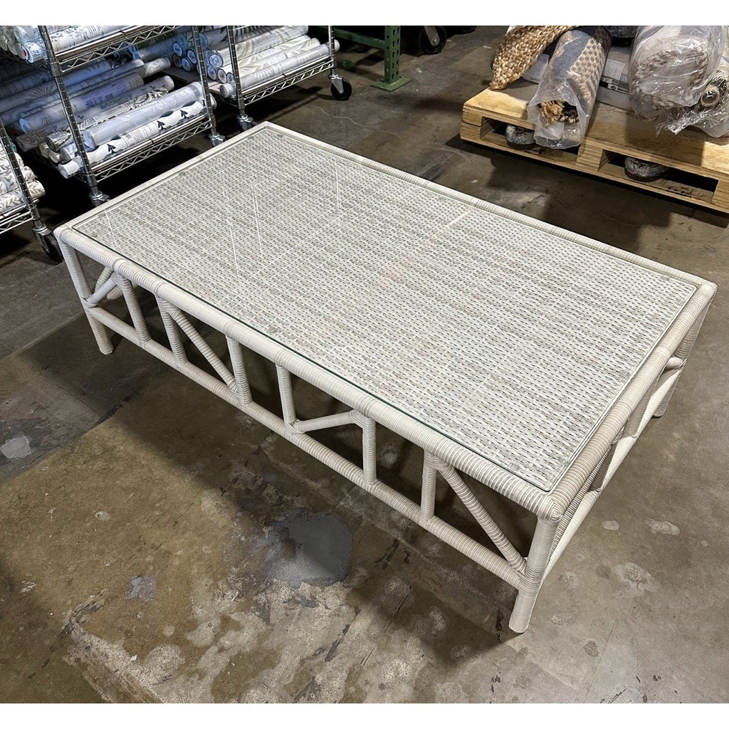 Pacifica Rectangular Outdoor Coffee Table (With Glass)-White