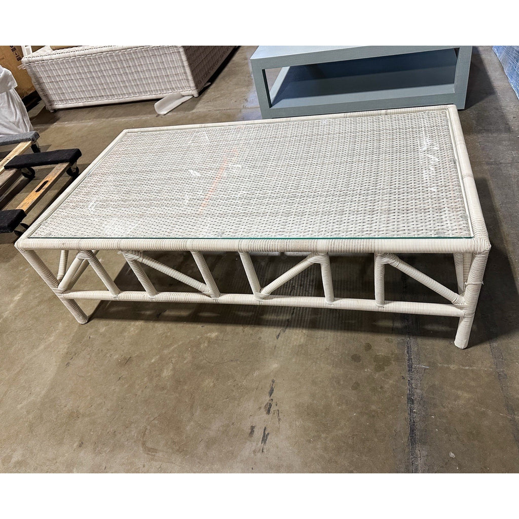 Pacifica Rectangular Outdoor Coffee Table (With Glass)-White