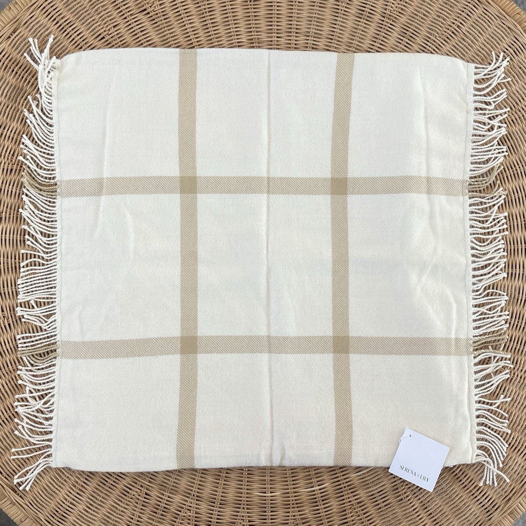 Avery Alpaca Wool Pillow Cover (24” SQ)-Ivory Beige/Wheat Brown