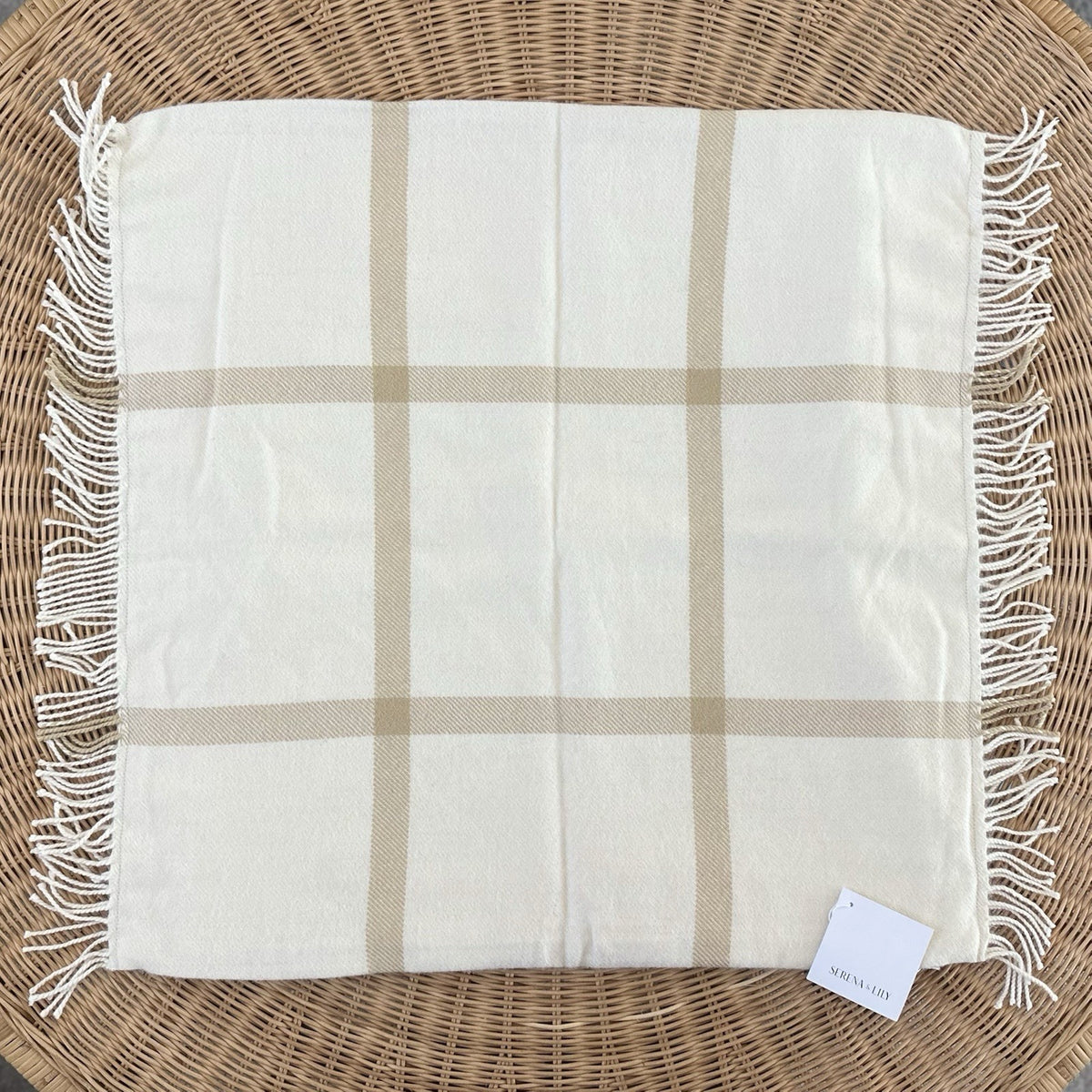 Avery Alpaca Wool Pillow Cover (24” SQ)-Ivory Beige/Wheat Brown