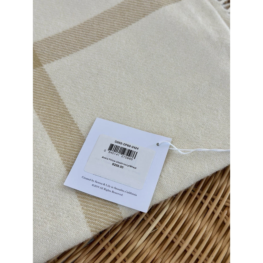 Avery Alpaca Wool Pillow Cover (24” SQ)-Ivory Beige/Wheat Brown