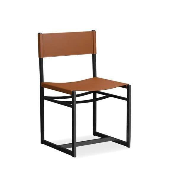 Williams Sonoma Navarro Metal Chairs-Leather Bourbon - The Home Decor Outlet