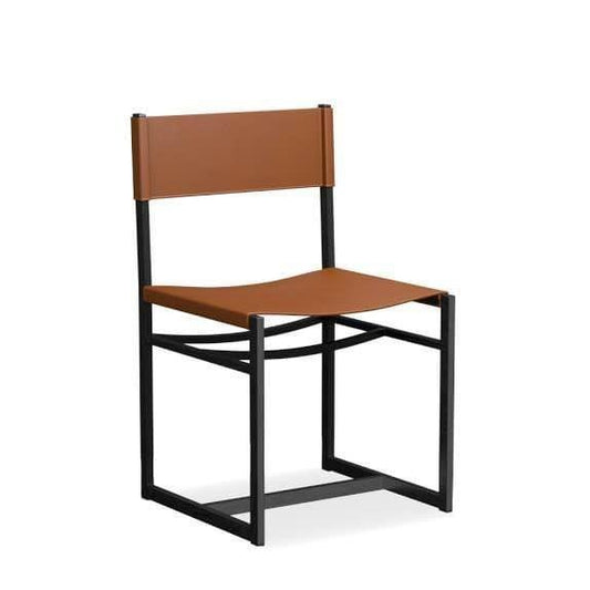 Williams Sonoma Navarro Metal Chairs-Leather Bourbon - The Home Decor Outlet